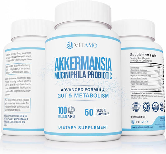 Akkermansia Probiotic 100 Million AFU \u2013 GLP 1 Activator with Berberine, Acacia, Enzymes & Green Tea \u2013 Metabolic & Digestive Support \u2013 Made in USA \u2013 60 Capsules