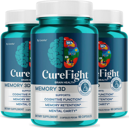 (3 Pack) Cure Fight for Memory 3D Capsules - Official CureFight Brain Health Supplement Pills, Natural Advanced Formula Cognitive Function for Overall Health & Wellness, 180 Capsules for 3 Months