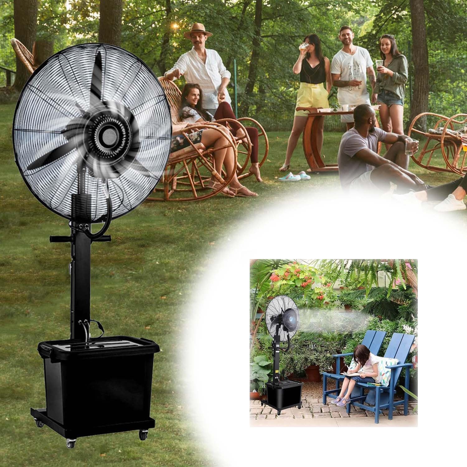 Lnder 90° Oscillating Misting Fan with 11 Gallon Tank Outdoor Fan Industrial Fans 26\/30 Inch Black Pedestal Fan for Patios Outdoor Cooling Fan Misters (Size : 380W\/30in)
