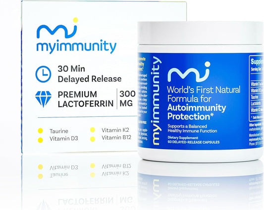 Immune Balance Supplement | Grass-Fed Lactoferrin, Taurine, Vitamins D3, K2 & B12 | 30-Min Delayed-Release | Promotes Gut, Digestive & Overall Wellness | Low Lactose, Made in USA