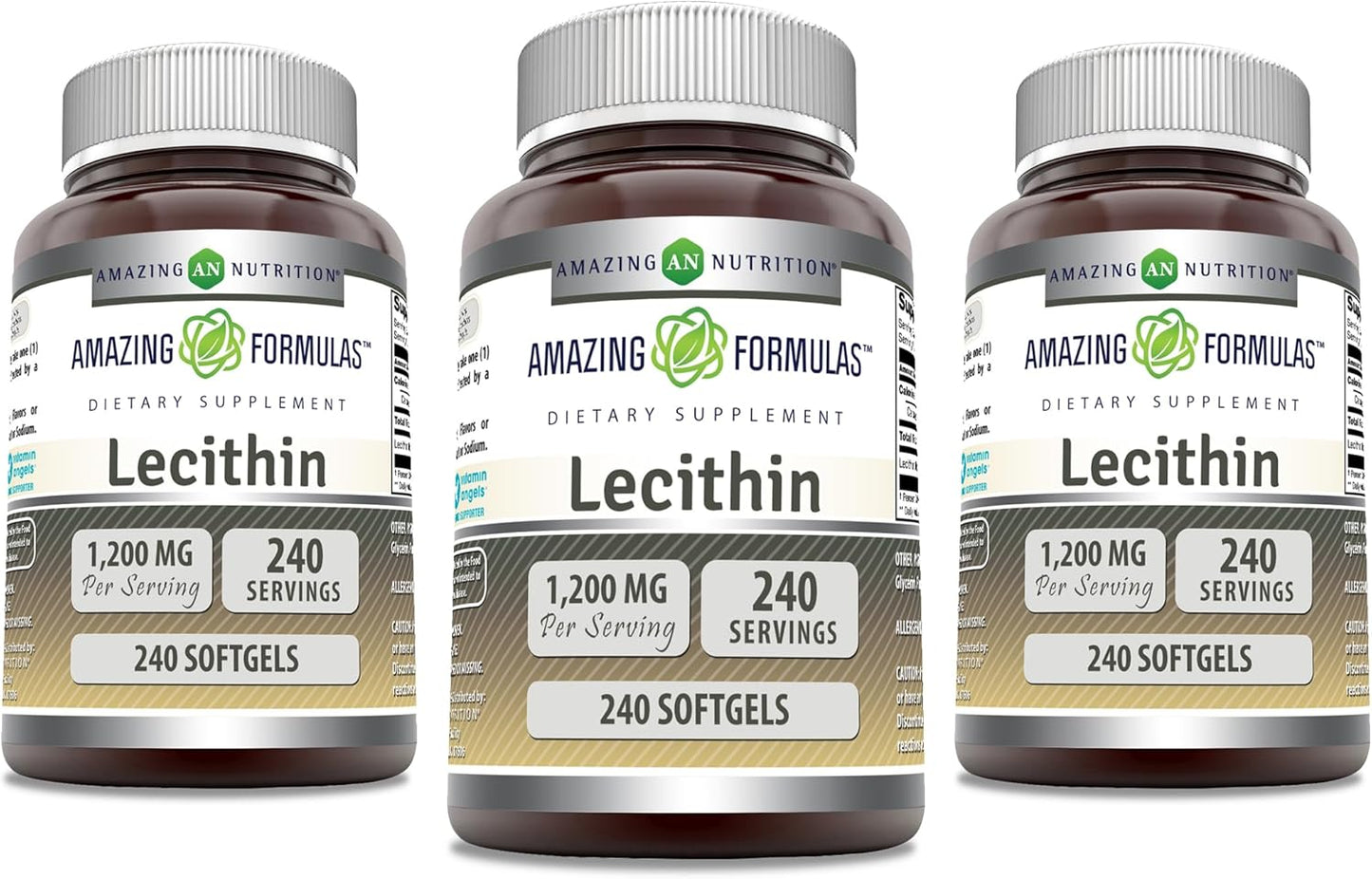 Amazing Formulas Lecithin 1200 mg Softgels Supplement | High Potency | Non-GMO | Gluten Free (3 Pack, 240 Count)