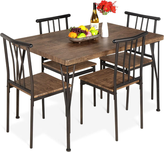 Best Choice Products 5-Piece Metal and Wood Indoor Modern Rectangular Dining Table Furniture Set for Kitchen, Dining Room, Dinette, Breakfast Nook w\/ 4 Chairs - Drift Brown
