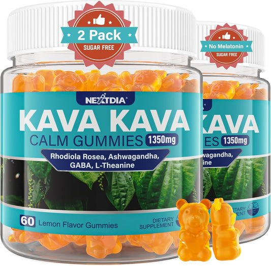 Kava Kava Gummies, Sugar Free Calm Gummies w\/Rhodiola Rosea, Ashwagandha, L-Theanine, GABA, Melatonin-Free Kava Blend for Relaxation, Calm and Focus - Alternative to Kava Powder Capsules, Vegan 120 Ct