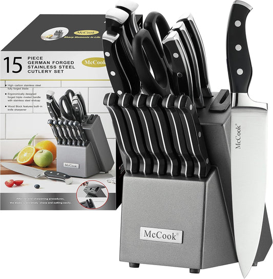 McCook® Knife Sets,German Stainless Steel Kitchen Knife Block Set with Built-in Sharpener
