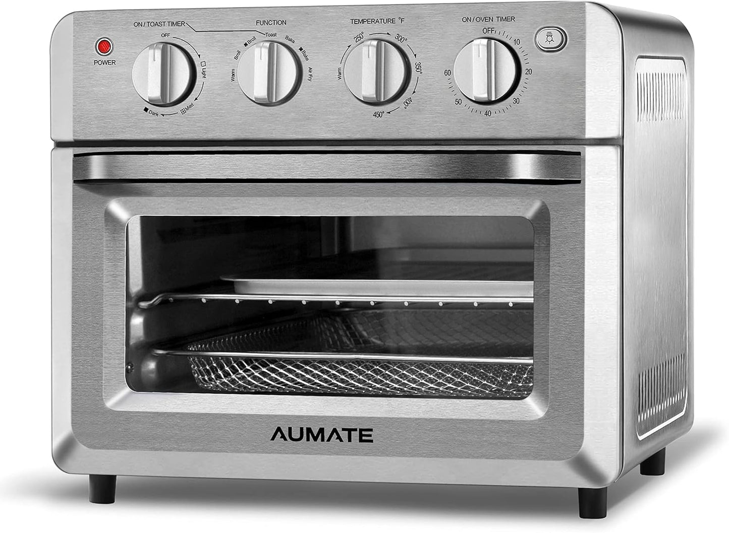 Countertop Convection Toaster Oven, AUMATE Kitchencore 7-in-1 Air Fryer Toaster Oven, Knob Control Pizza Oven with Timer/Auto-Off, 4 Accessories and Recipe Included, 19 QT, 1550W, Stainless Steel
