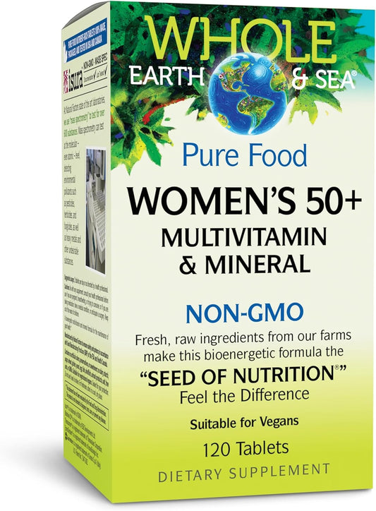 Natural Factors Whole Earth & Sea Women's 50+ Multivitamin & Mineral, 1 Serving Contains Nutrition Equivalent to ½ lb of Veggies, 120 Tablets