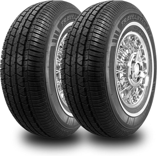Set of 2 (TWO) Travelstar UN106 All Season 18mm White Wall Radial Passenger Car Tire - 205\/75R15 97S + Road Hazard Warranty Included 205\/75\/15 (Tire Only)