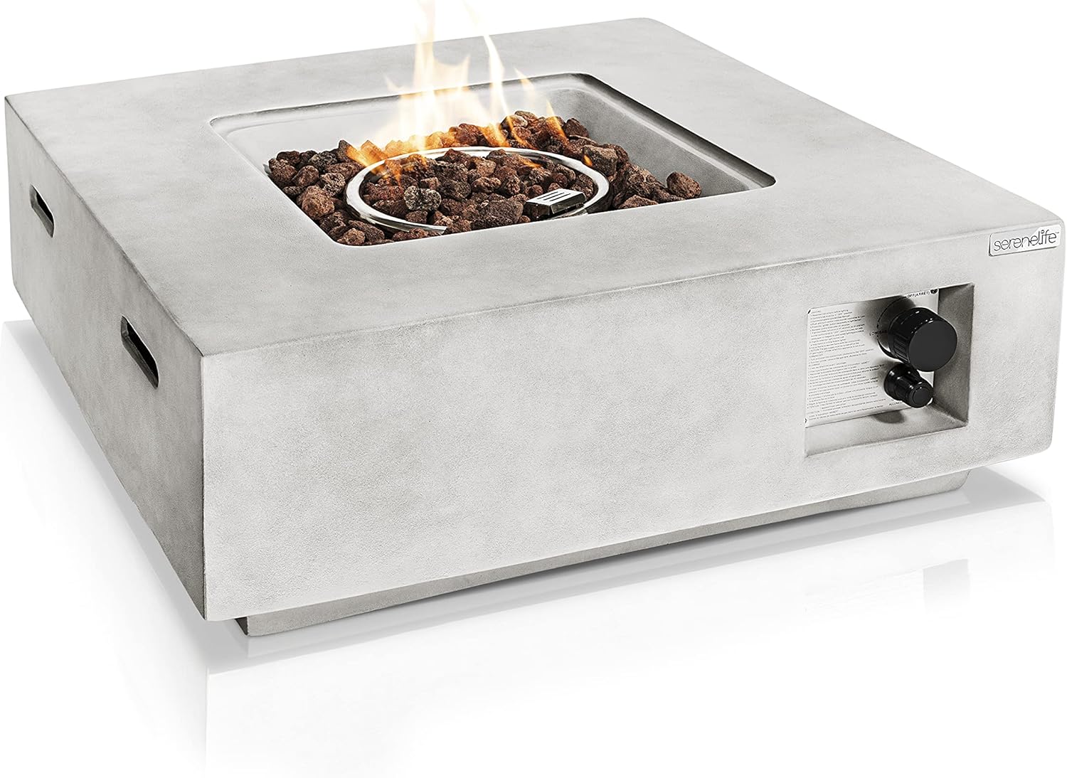 SereneLife Outdoor Propane Fire Pit Table - CSA/ETL Certified Safe 40,000 Pulse Ignition Weatherproof Square Propane Gas Fire Table - Adjustable Flame, Thermocouple - PVC Cover, Lava Rock - SereneLife