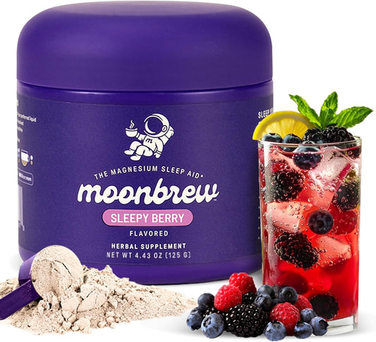 MoonBrew Nighttime Magnesium Sleepy Berry Smoothie, Natural Sleep Aid Drink Mix for Adults - Calming Melatonin-Free Sleep Support with L-Theanine, Chamomile & Zinc Glycinate