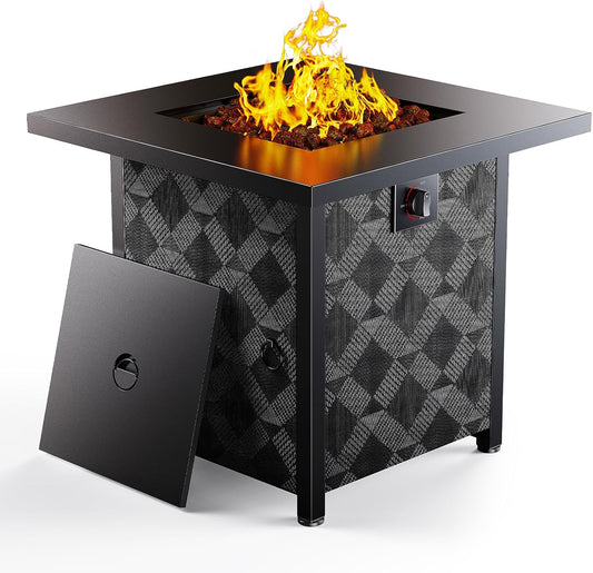 Ciays Propane Fire Pits 28\u2033 Outdoor Gas Fire Pit, 50,000 BTU Square Fire Pit Table with Lava Rocks, 2-in-1 Fire Table with Removable Lid, CSA-Certified for Outside Patio, Parties, Backyard, Garden
