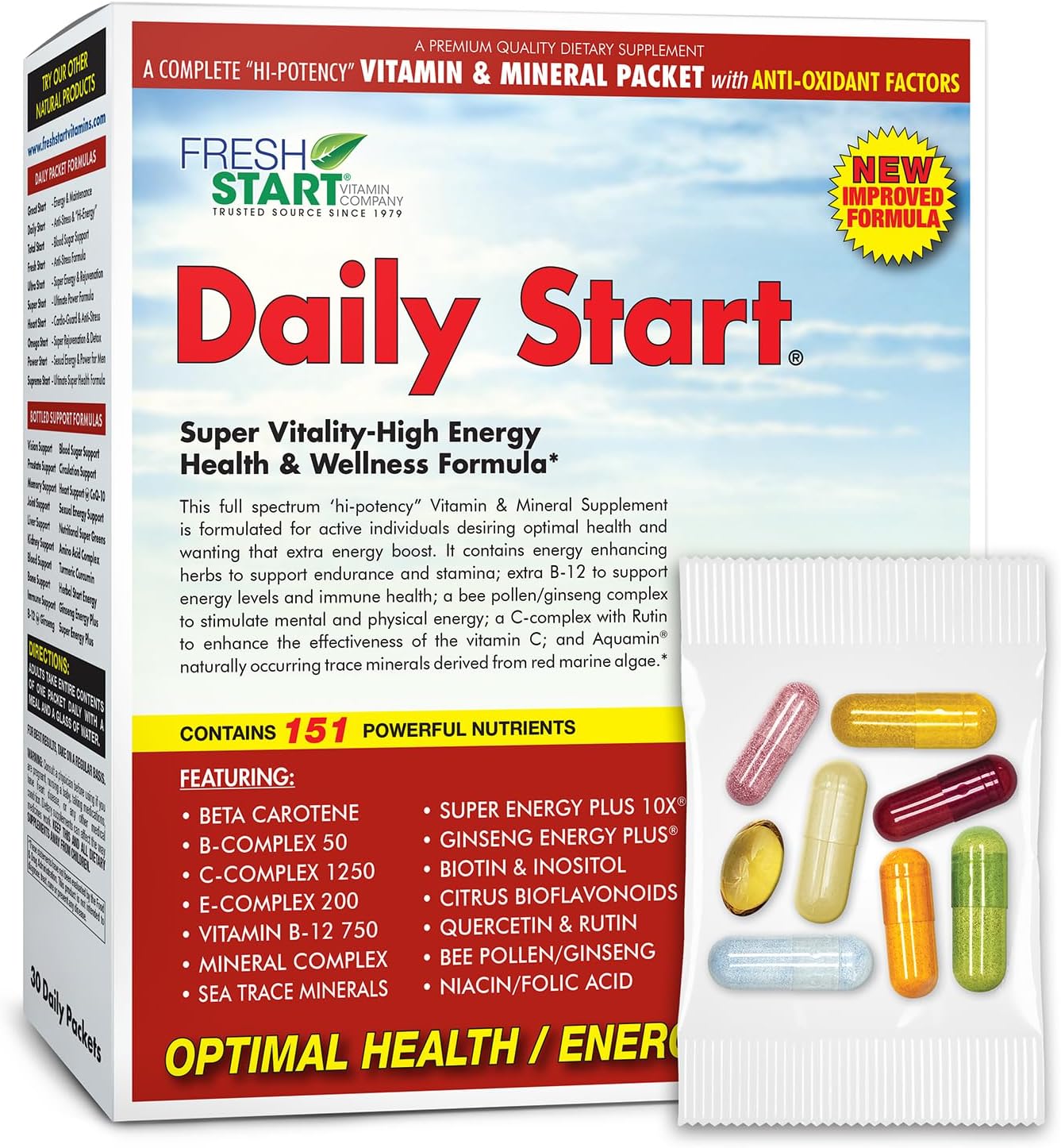 Daily Start Complete Daily Vitamin Pack | 10X Energy & Stamina Booster | Vitamin A, B, C, D, E, B12, Minerals, Ashwagandha, Panax Ginseng, Yerba Mate, Green Tea (30 Packets)