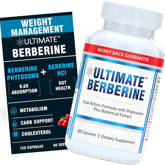 Ultimate Berberine Phytosome for Healthy Weight Management, Metabolism & Gut Health - 9.6X Absorption with Dual Action Formula - Immunity & Cholesterol Support - 1000mg Clinically Proven Supplement
