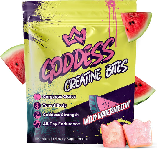 Goddess Creatine Gummies – Low-Sugar Chewable Creatine for Women | Booty and Muscle Builder, Faster Recovery, Strength | High-Potency Wild Watermelon Flavor – 150 Bites (5g per Serving)