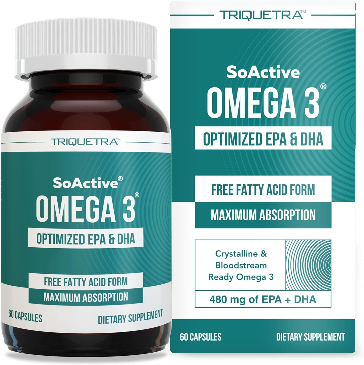 SoActive® Omega 3 EPA & DHA | Free Fatty Acid Form Omega 3 | Near Perfect Absorption – Up to 95% Absorption Rate | Bloodstream Ready EPA & DHA – More Effective Than Fish Oil & Krill Oil (60 Capsules)