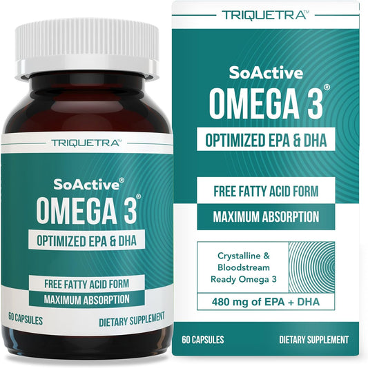 SoActive® Omega 3 EPA & DHA | Free Fatty Acid Form Omega 3 | Near Perfect Absorption – Up to 95% Absorption Rate | Bloodstream Ready EPA & DHA – More Effective Than Fish Oil & Krill Oil (60 Capsules)