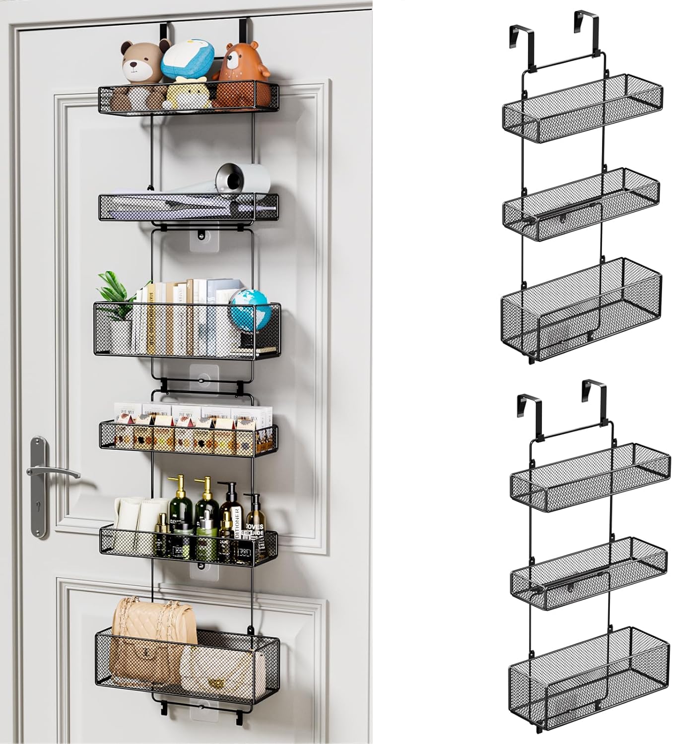 HapiRm Over Door Organizer Storage - Separable Door Organizer Hanging with 6 Metal Large Capacity Baskets for Bathroom Bedroom Kitchen Pantry Closet (Black)