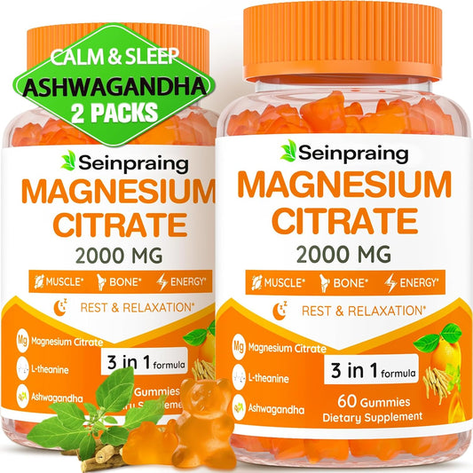 Magnesium Gummies 2000mg for Adults - High Absorption Magnesium Citrate Gummies with Ashwagandha for Constipation, Muscle & Bone and Energy, Magnesium Supplement for Sleep, Relaxation - 120 Gummies