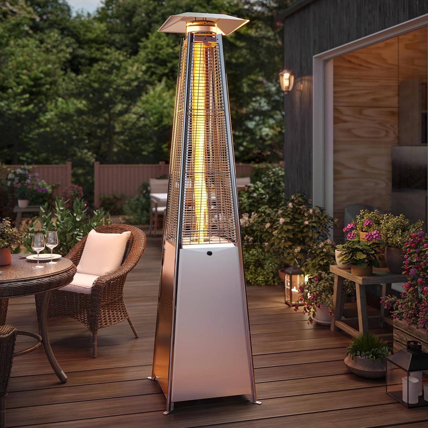 LAUSAINT HOME Pyramid Patio Heater, 48,000 BTU Outdoor Patio Heaters for Outdoor Use, Upgraded 87" Quartz Glass Tube Propane Heater for Deck Backyard Commercial, Tip-Over Protection, Cover & Wheels