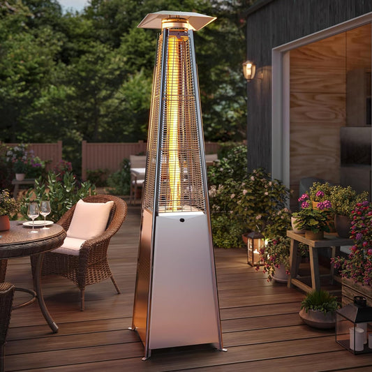 LAUSAINT HOME Pyramid Patio Heater, 48,000 BTU Outdoor Patio Heaters for Outdoor Use, Upgraded 87" Quartz Glass Tube Propane Heater for Deck Backyard Commercial, Tip-Over Protection, Cover & Wheels