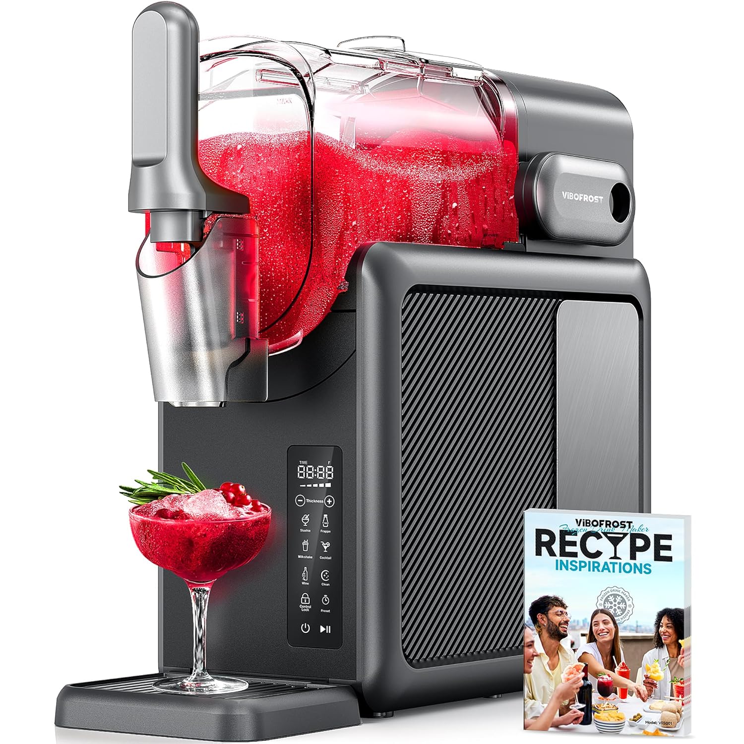 VIBOFROST 9-in-1 Slushie Machine for Home,88oz Frozen Drink Maker with Rapid Cooling&Auto-Clean,Quiet Ice Slush Maker for Margaritas,Milkshakes,Frappés&More, Perfect for Parties