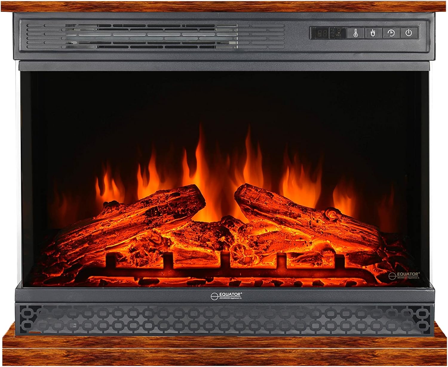 Equator 26" Portable/Freestanding Electric Fireplace in Walnut Brown w/Flame Log Effect Infrared Quartz