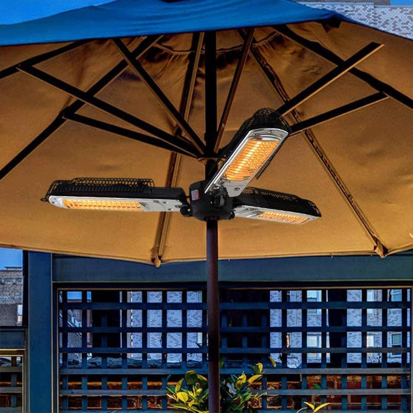 LIRUI Electric Patio Parasol Umbrella Heater, Folding Outdoor Electric Infrared Space Heater with 3 Heating Panels for Pergola Or Gazabo for Outside Garden Terrace Home Essential