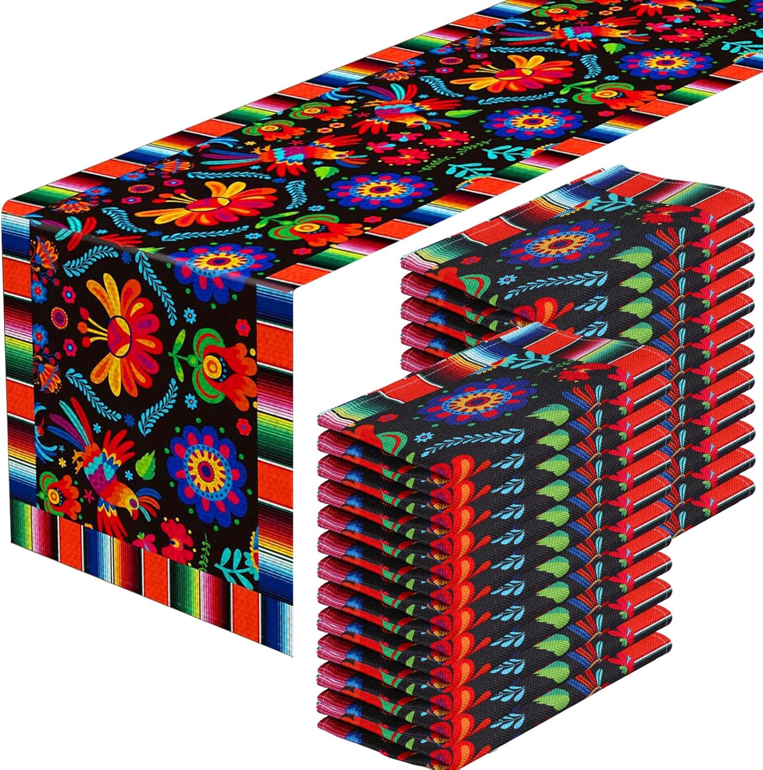 Lonfliness Linen Mexican Fiesta Table Runner 12 Pack 72×13in Long Day of The Dead Farmhouse Runner Dia De Los Muertos Runners Kitchen Dining Home Table Decoration Day of The Dead Decor and Supplies