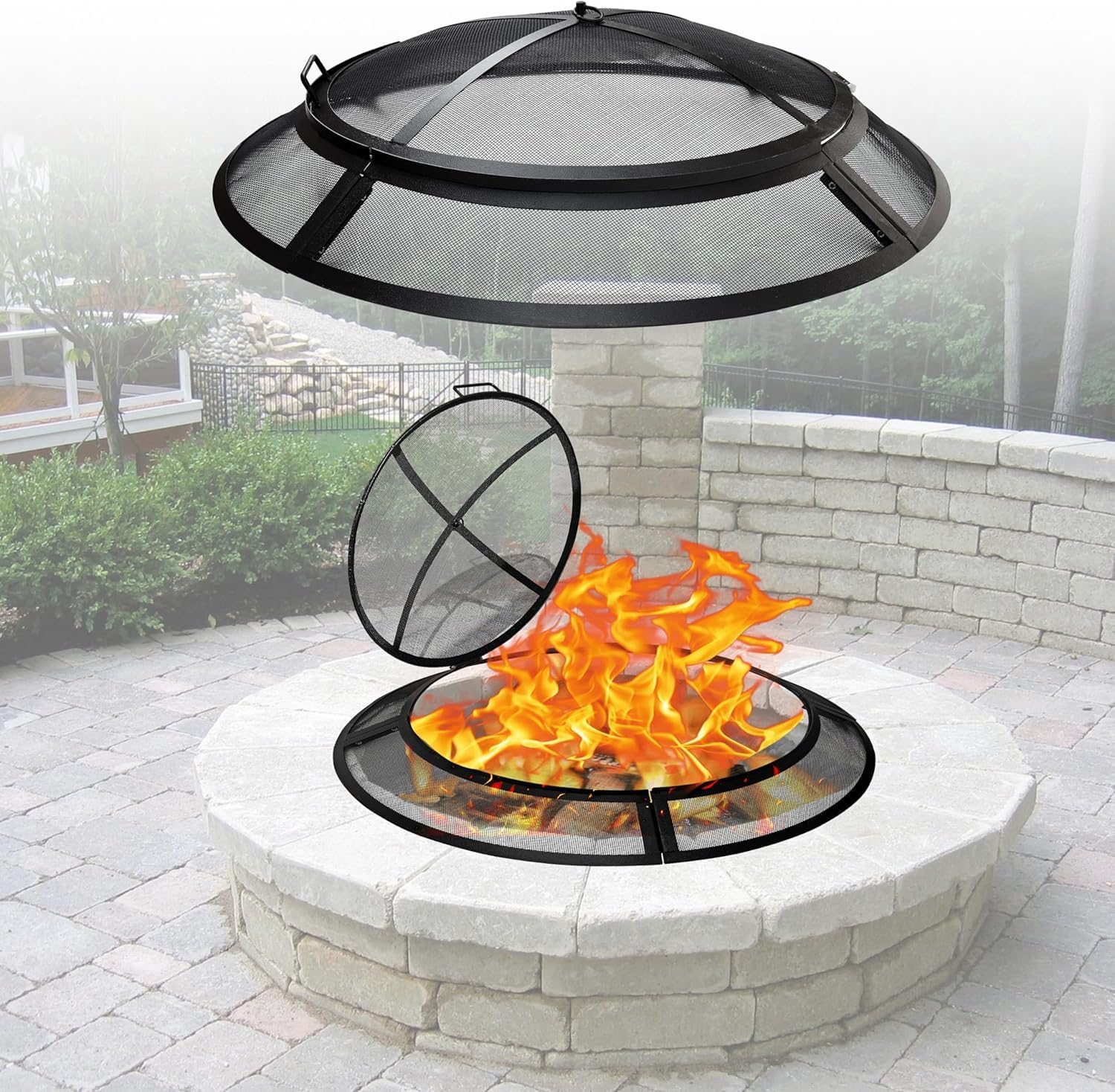 FEBTECH - Firepit Screen Covers Round 36 - Heavy Duty Outdoor Spark Screen for Fire pit with Hook for Easy to Lift Fire Pit Spark Screen 36 inch Round for Firepit Replacement Screen & Fire Pit Insert…