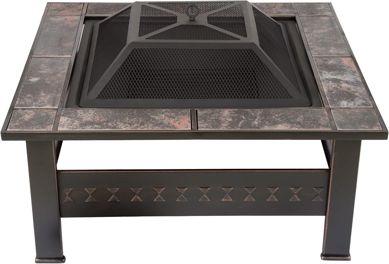 Fire Pit - 32-Inch Outdoor Firepit Table with Screen, Cover, and Poker - Outdoor Fire Pits for Backyard, Deck, Patio, or Porch by Pure Garden (Bronze)