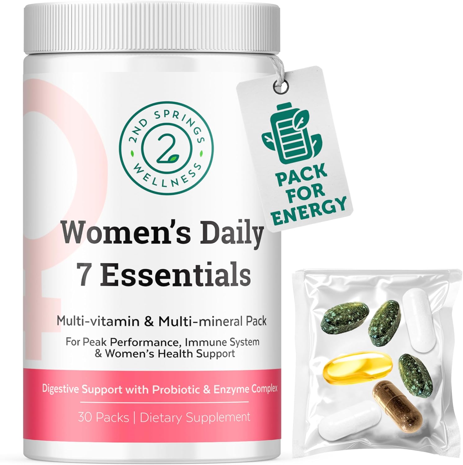 2nd Springs Daily 7 Essentials Women's Vitamin Pack -7 Pack Complete Women's Multivitamin Packet with Energy, Metabolism, Immune System, Female Health Support with Probiotics, More