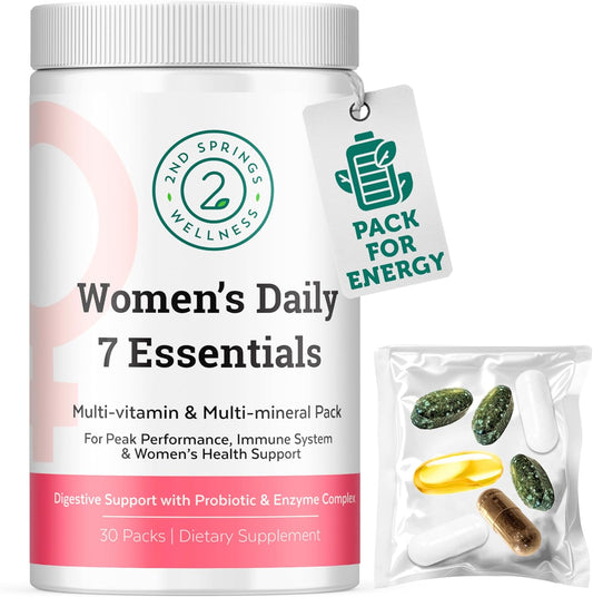 2nd Springs Daily 7 Essentials Women's Vitamin Pack -7 Pack Complete Women's Multivitamin Packet with Energy, Metabolism, Immune System, Female Health Support with Probiotics, More