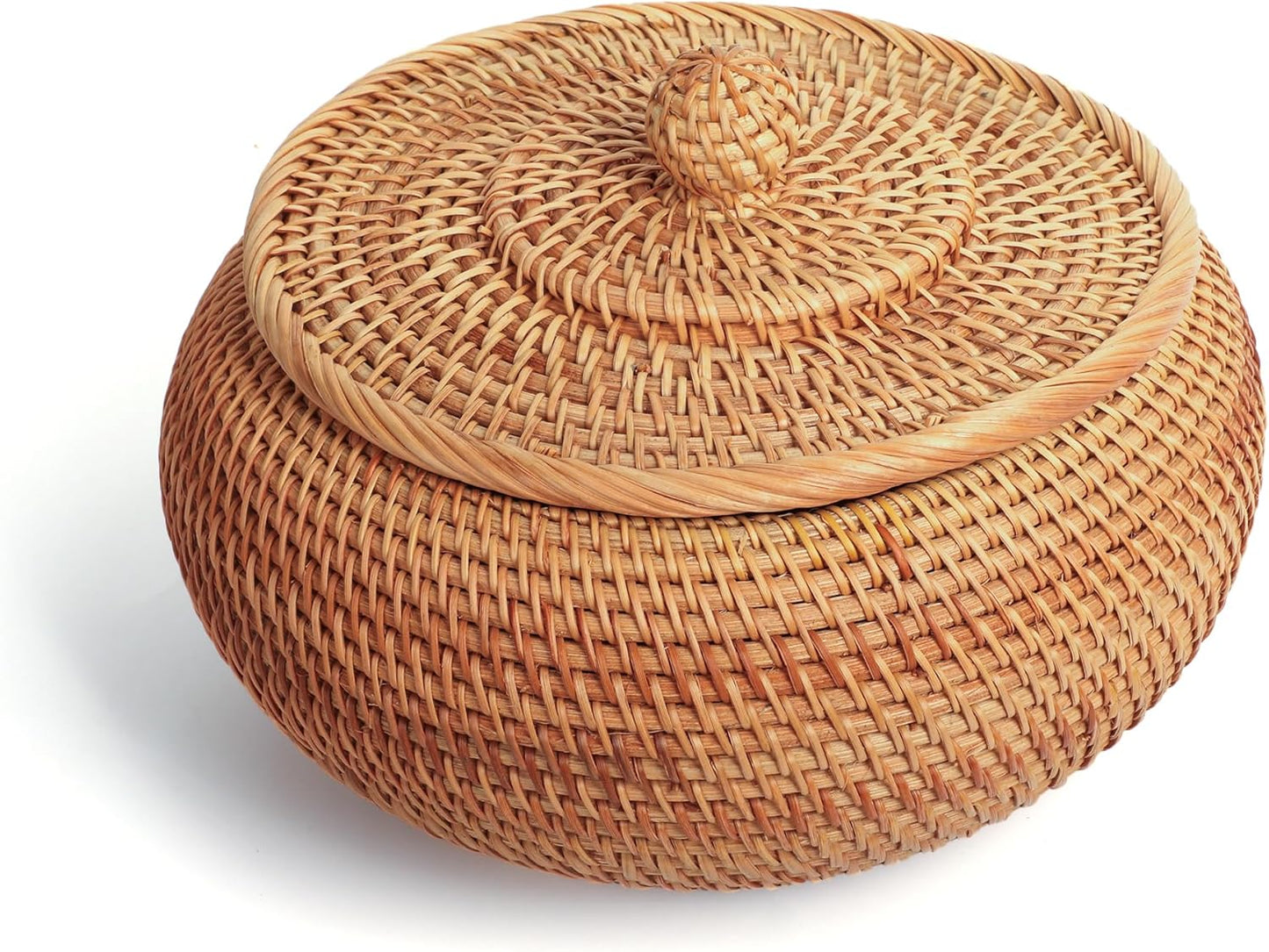 XALVYNQ Handwoven Rattan Basket with Lid | Multi-Use Storage Organizer for Kitchen, Living Room & Gifts | Natural Wicker Box(High:9.06\u2033D*6.30\u2033H)