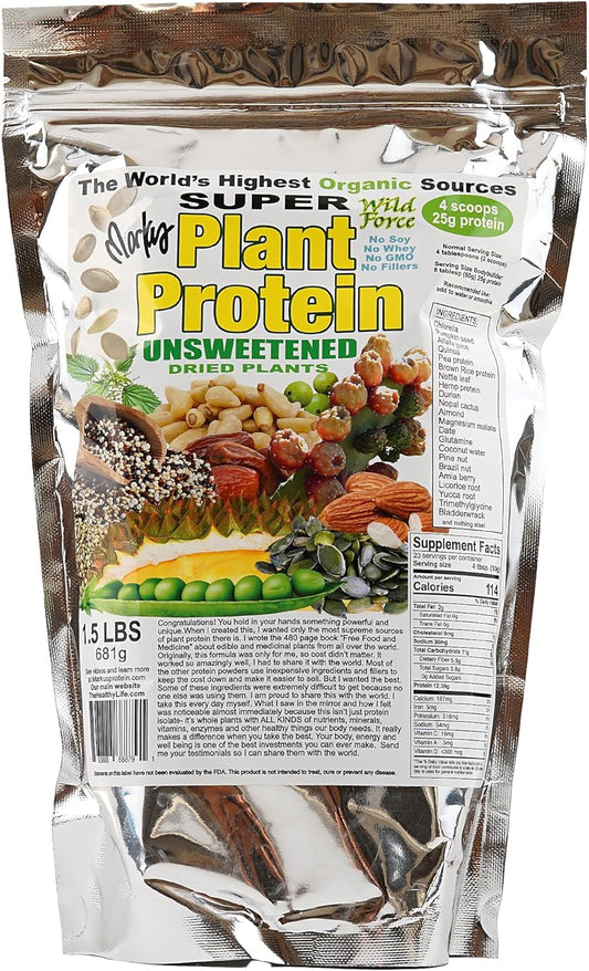Super Plant Protein - Unsweetened - Protein Powder Enriched with Exotic Pine Nuts, Durian, & Prickly Pear Cactus - Digestive-Friendly, Nutrient-Rich