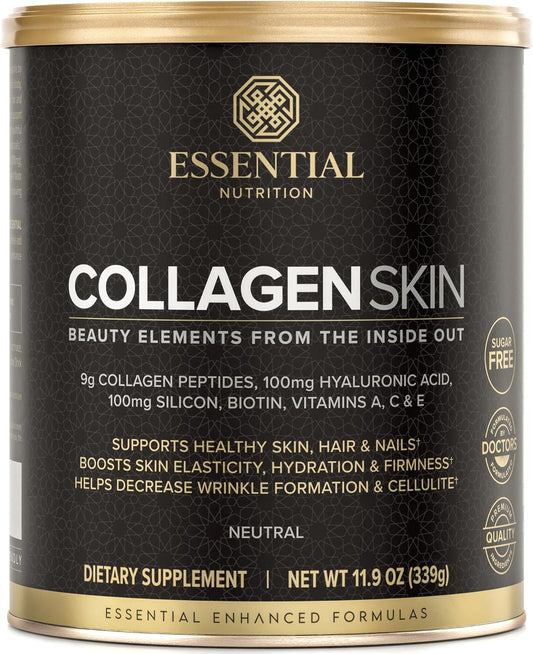 Essential Nutrition Collagen Skin - Hydrolyzed Collagen Peptides, with Hyaluronic Acid, Silicon & Biotin - Hair, Skin & Nails - Neutral - 11.9 oz (30 Servings)