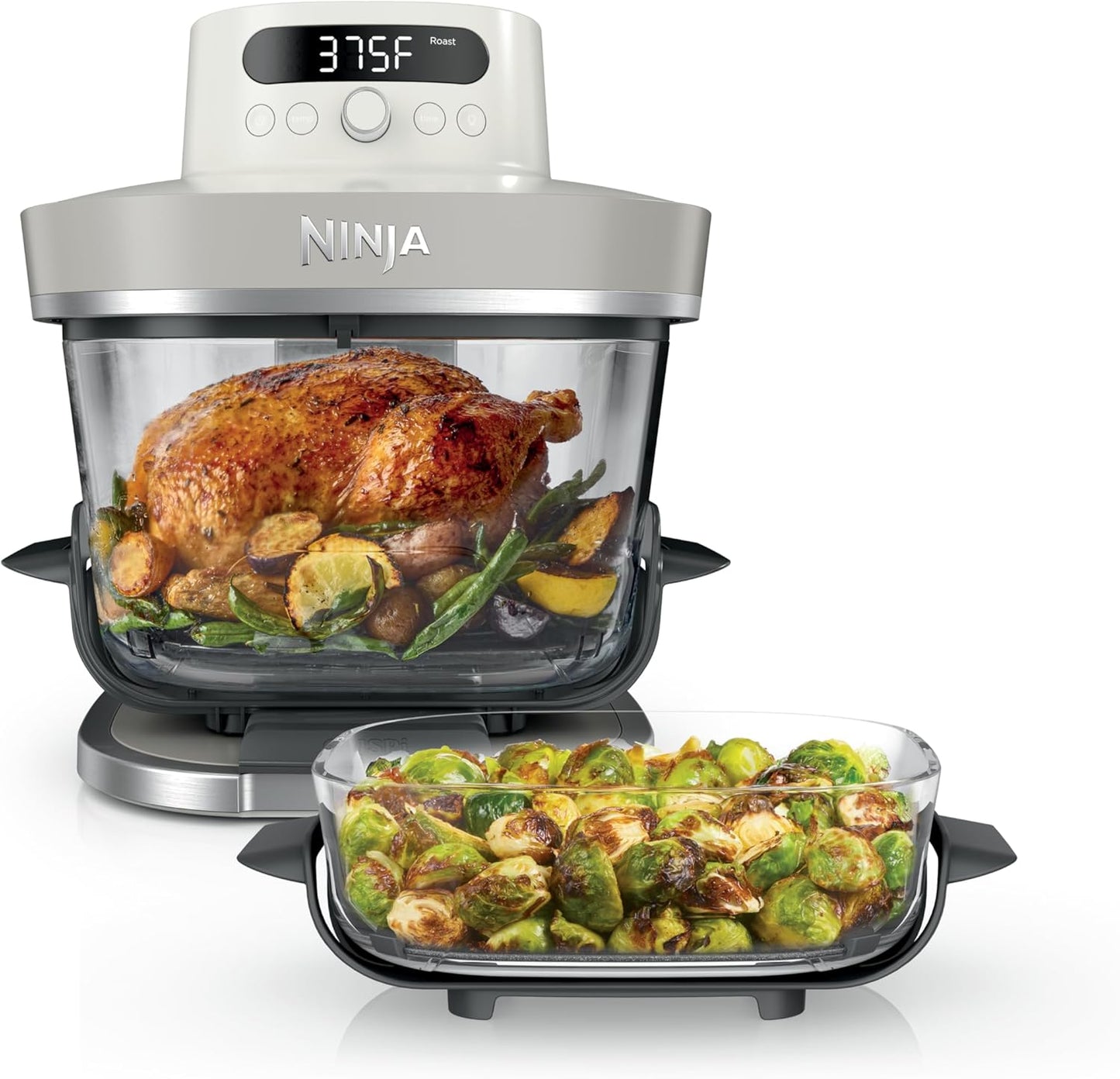 Ninja Crispi Pro 6-in-1 Glass Air Fryer | 6qt & 2.5qt Glass Containers with Storage Lids | Non-Toxic | Meal Prep, Microwave, Freezer & Dishwasher Safe | Air Fry, Bake & More | Bone | AS101LG