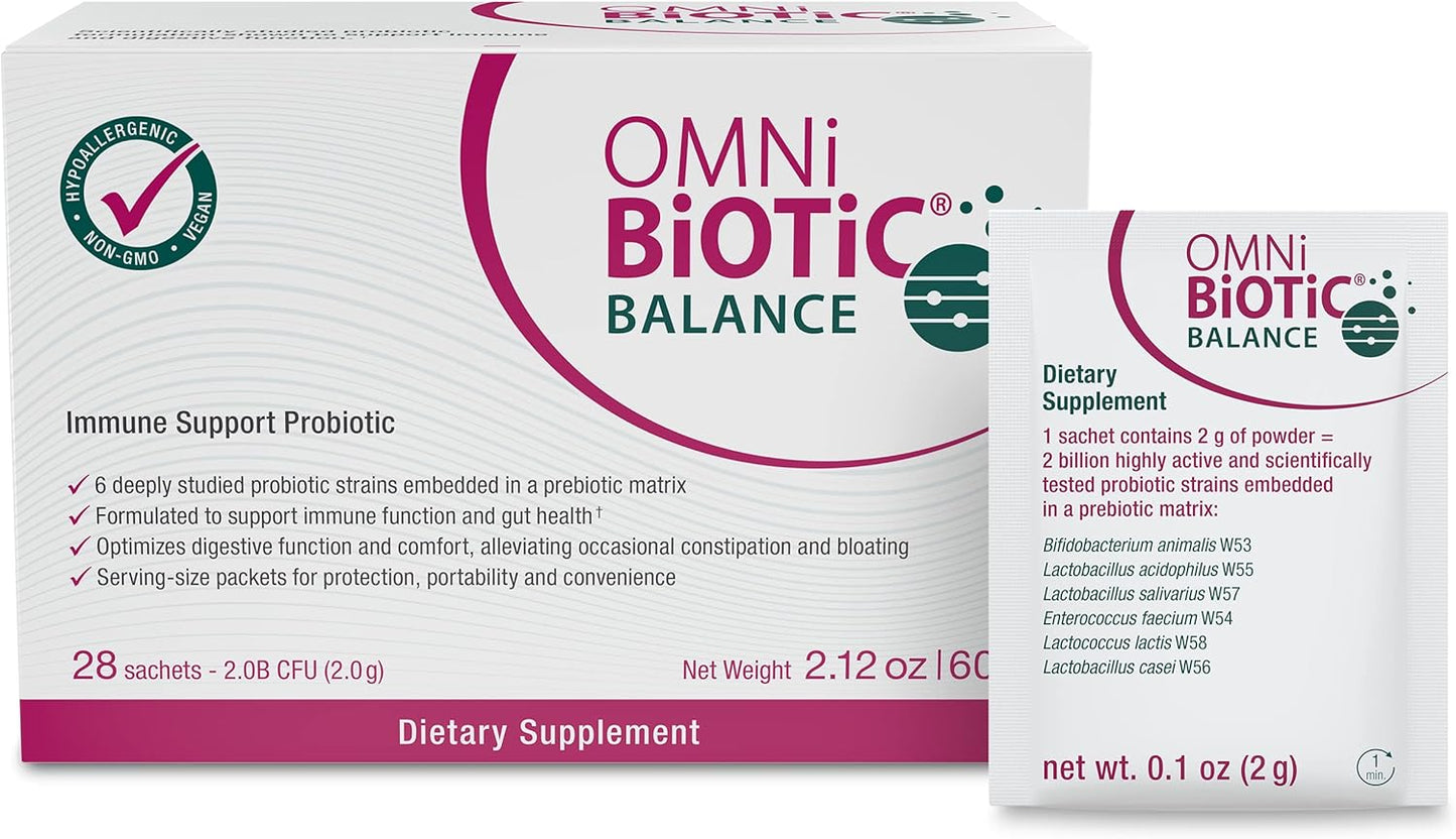 Balance Probiotic Immune Support - Bifidobacterium & Lactobacillus - Hypoallergenic - Immune Booster Supplement for Men and Women - Non-GMO (28 Daily Packets)