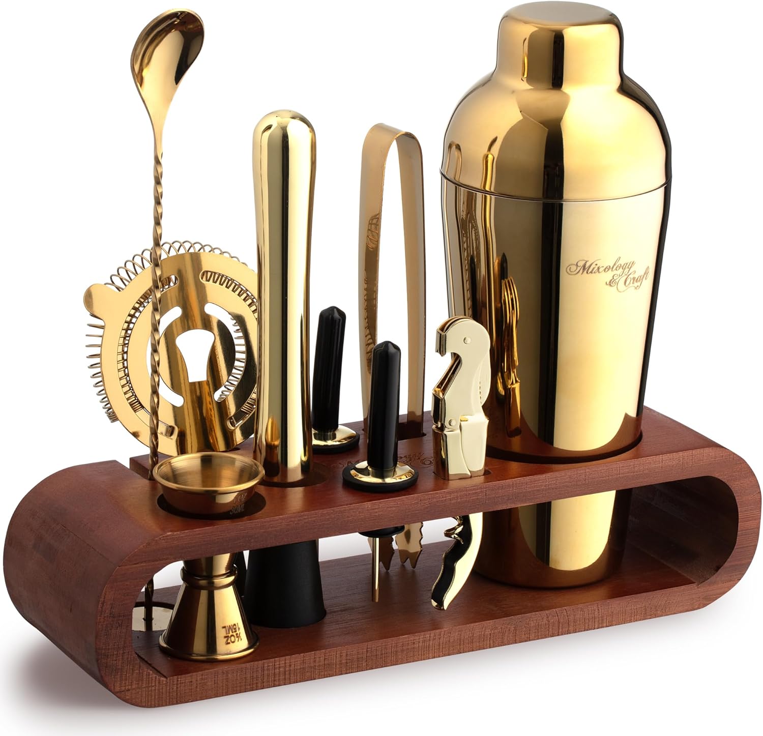 Mixology & Craft Bartender Kit:10-Piece Bar Tool Set with Dark Bamboo Stand | Perfect Home Bartending Kit and Martini Cocktail Shaker Set, Perfect Drink Mixing Experience | Fun Housewarming Gift(Gold)