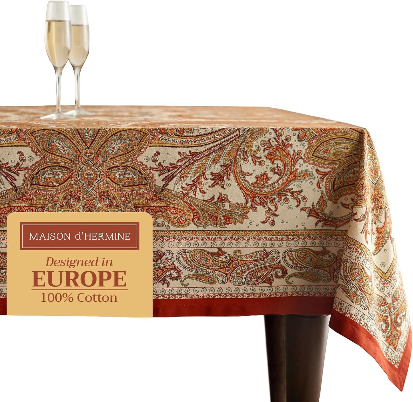 Maison d' Hermine Table Cloth Rectangle Table 100% Cotton 60 x 120 Inches Tablecloth Reusable Decorative Everyday Use for Dining Room, Farmhouse, Home, Party, Festive & Wedding - Kashmir Paisley