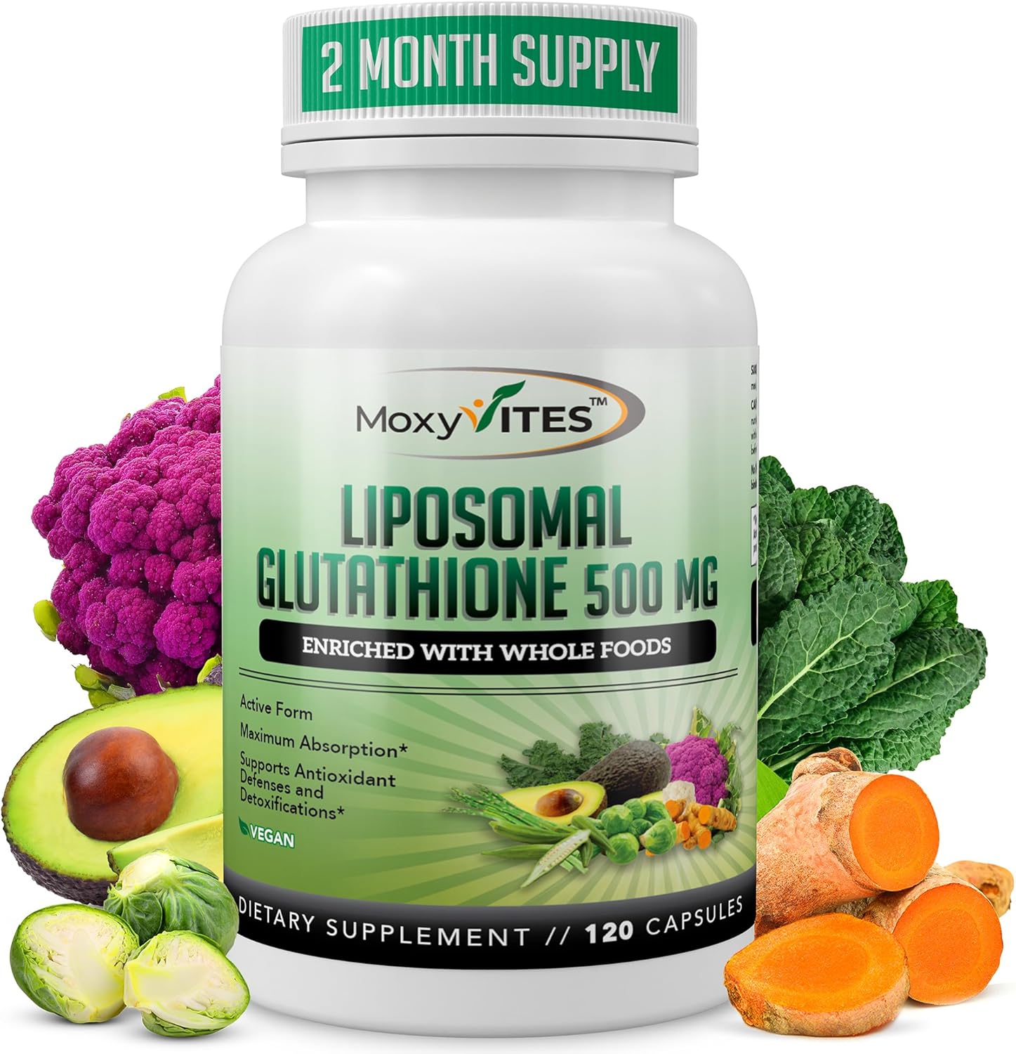 Liposomal Glutathione Supplement 500mg - Pure L Glutathione (GSH) Reduced - Active Form, Made with Organic Whole Food, Non GMO Phospholipid Complex - Antioxidant - 120 Count