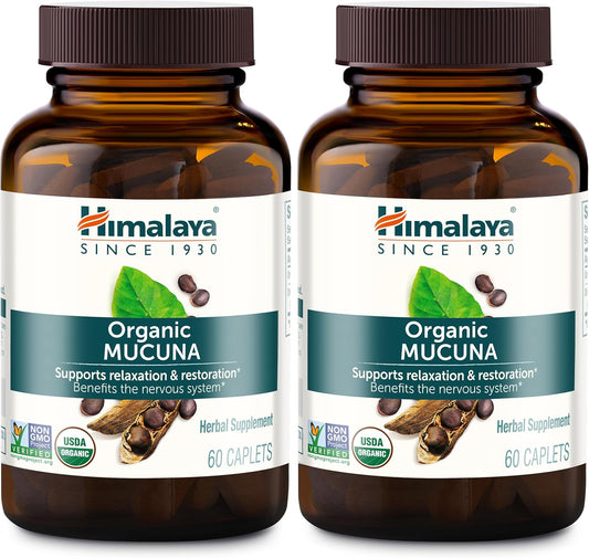 Himalaya Organic Mucuna Herbal Supplement, Supports Relaxation, Tension Relief, Brain Function, Non-GMO, USDA Organic, Vegan, Gluten Free, 600 mg, 60 Plant-Caplets, 2 Pack, 120 Day Supply