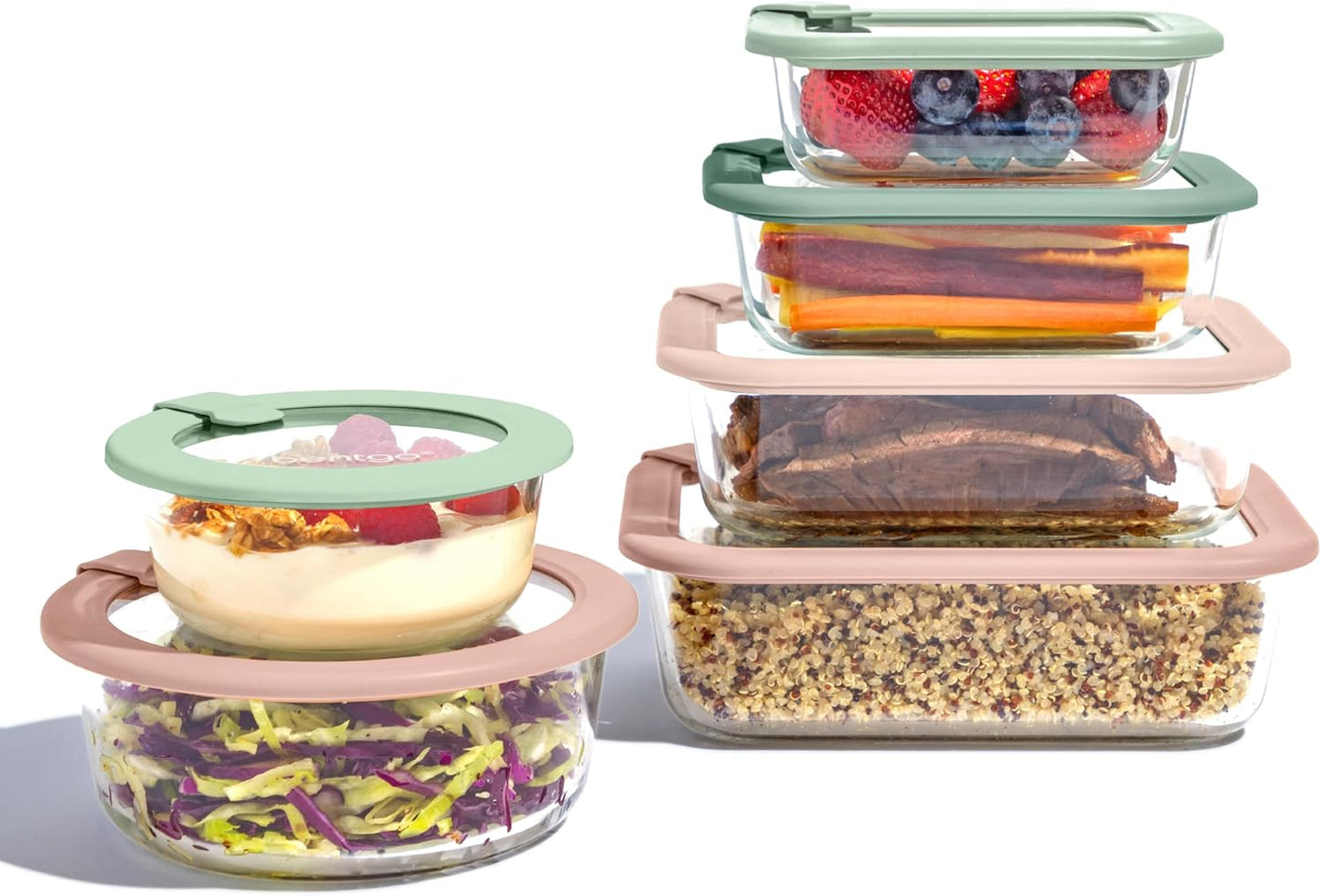 Bentgo Signature Leak-Proof Glass Food Storage - 12-Piece Set, 1-Compartment Meal Prep Plastic-Free Containers, Airtight Glass Lids, BPA-Free, Microwave, Freezer, Oven, Dishwasher Safe (Desert Sage)