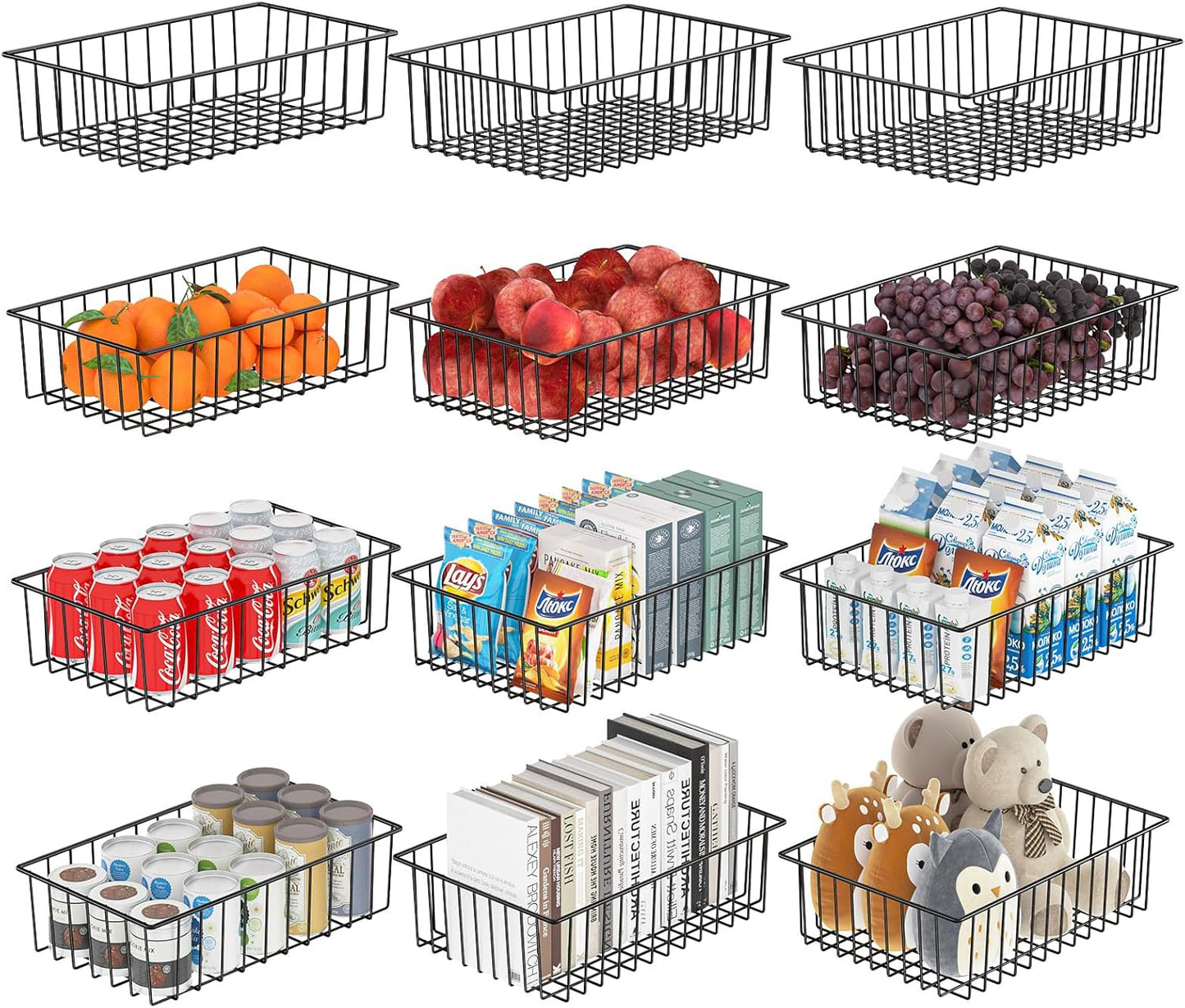 Simple Trending 12 Pack Extra Large Wire Storage Baskets, Pantry Organization for Cabinets, Metal Basket Kitchen, Garage
