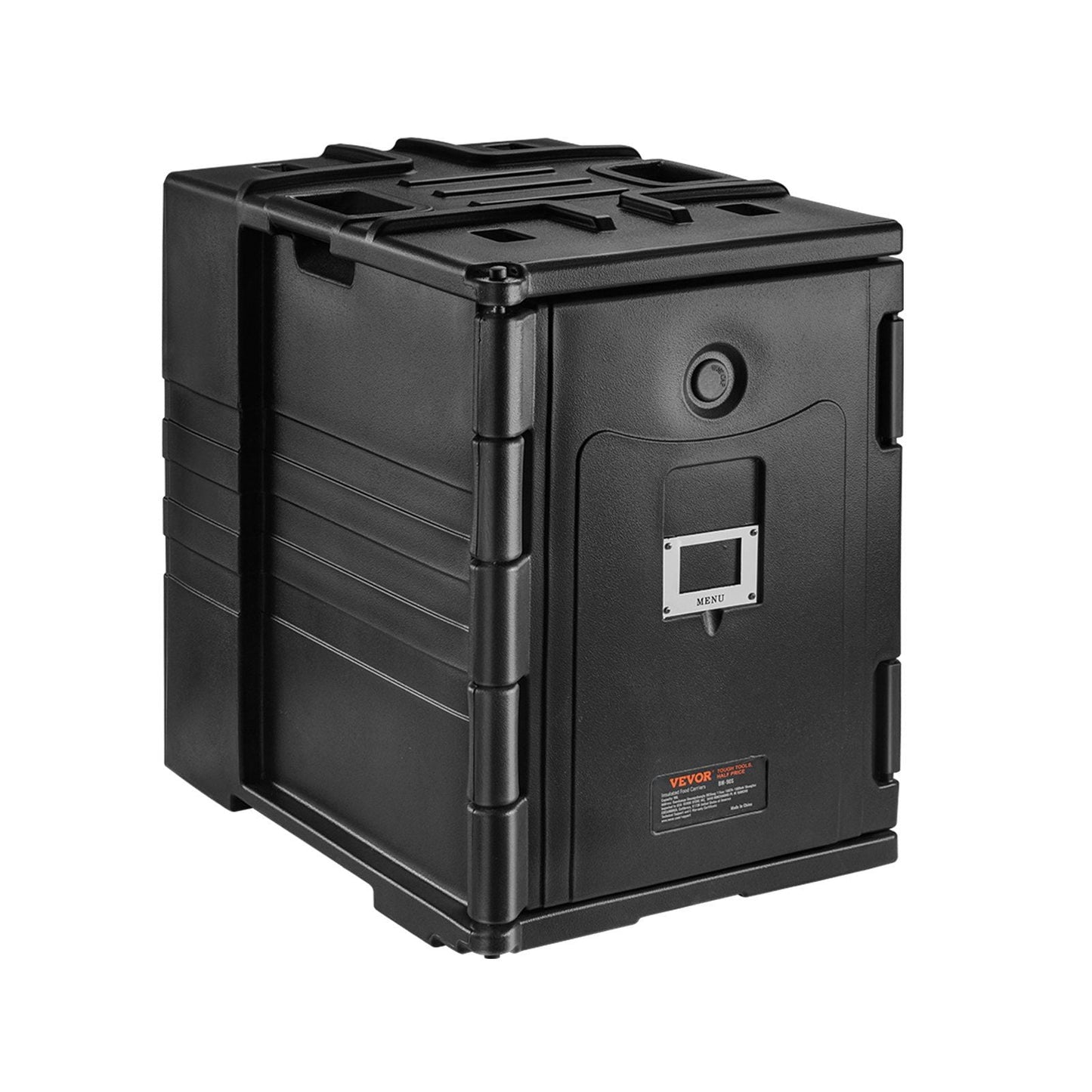 82 Qt Insulated Hot Food Carrier, Front Load Catering Warmer Box with Double Buckles, Stackable LLDPE Food Pan Container for Restaurant, Canteen, Black