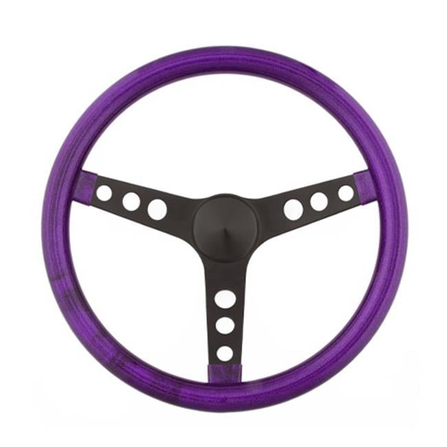 8453 13.5 in. Metal Flake Steering Wheel, Black 3-Spoke - Purple