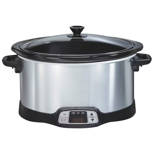 8qt Programmable Slow Cooker - Silver: Stoneware Pot, Automatic Keep Warm, 375W, 8 Quart Stockpot Included