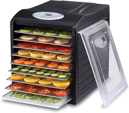 9 Stainless Steel Tray Dehydrator with Digital Timer and Temperature Control for Fruit, Vegetables, Jerky, Herbs, Dog Treats, Fruit Leathers and More
