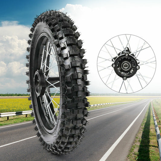 90/100-14in Rear Wheel Tire & Rim Fit for Dirt Pit Bike 125CC 140CC 150CC 160CC TTR100 110 KLX65 80 90 100
