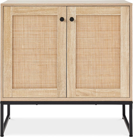 Best Choice Products 2-Door Rattan Storage Cabinet, Accent Furniture, Multifunctional Cupboard for Living Room, Hallway, Kitchen, Sideboard, Buffet Table w\/Non-Scratch Foot Pads - Natural