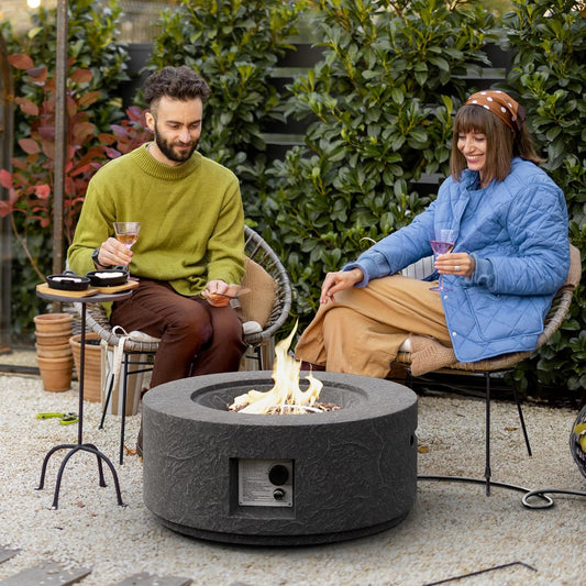 SUNBURY Outdoor Fire Table 28 Inch, 50000 BTU Propane Fire Pit Table with Auto-Ignition, Weatherproof Gas Fire Pit for Patio, Backyard, Deck - Modern Design Multi-Functional Fire Table
