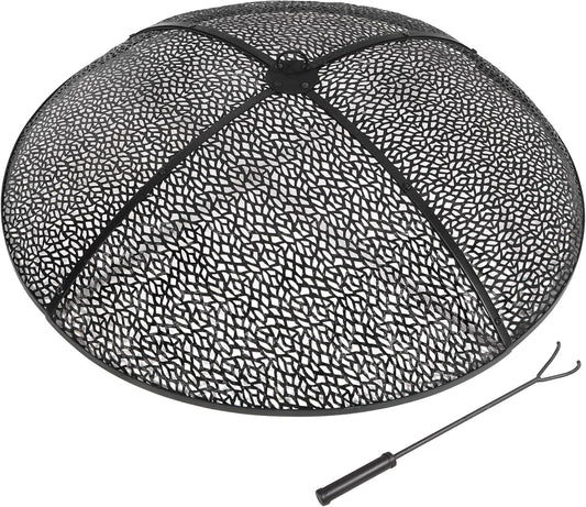 REDCAMP 36Inch Fire Pit Spark Screen, Collapsible Fire Pit Screen Round with Handle, Heavy Duty Iron Fire Pit Cover Mesh Round Replacement Firepit Screens Easy Opening for Outdoor Patio Backyard